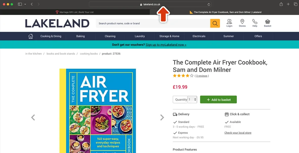 Lakeland website with airfryer cookbook