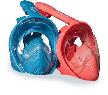 Blue and Pink breathing masks for snorkeling