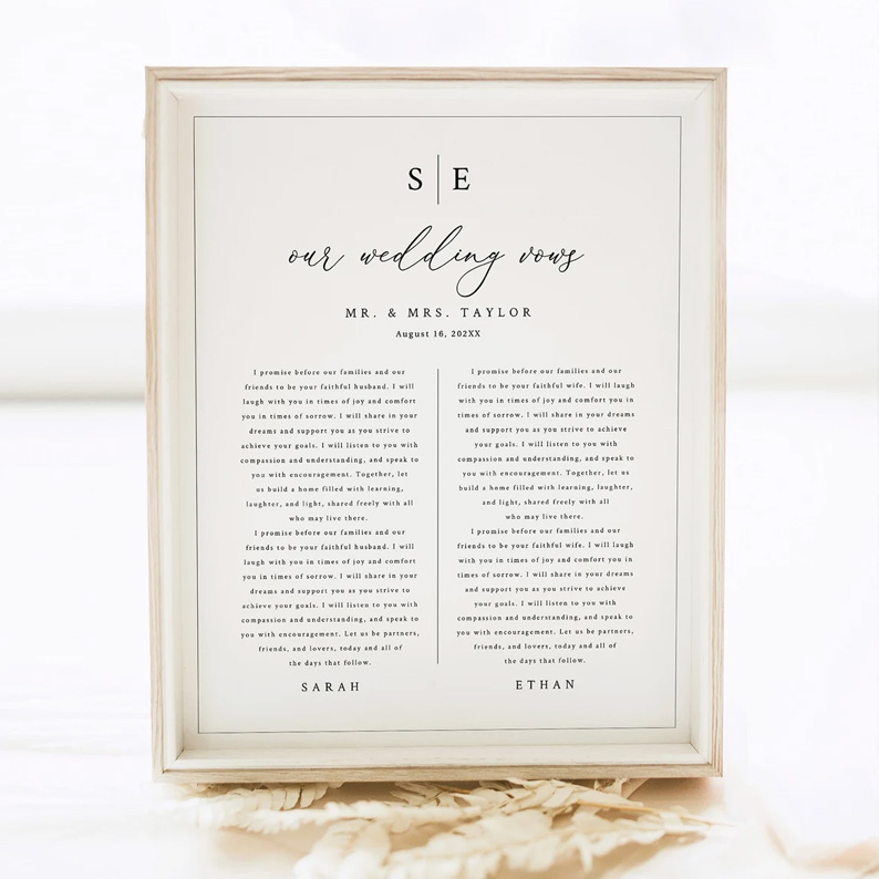 Wedding vow wall print